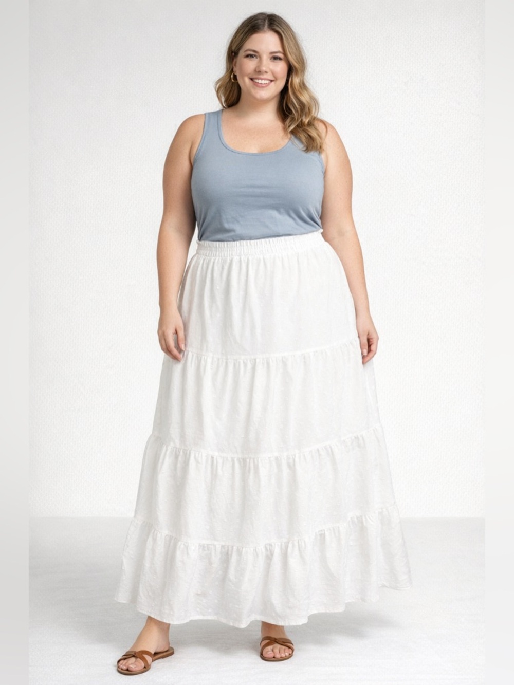 SHEIN White Tiered Maxi Skirt with Elastic Waist